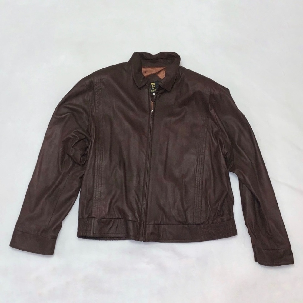 Pre-Owned Brown Neiman-Marcus Men Leather Jacket Shoulder Pads Vintage Size 46